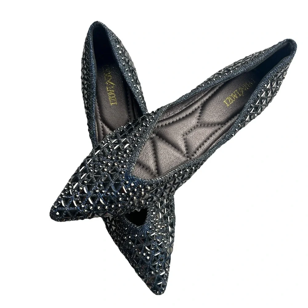 Rivets Flats Pointed Toe Glitter Beading Ballerian Shoes Shallow Mouth Sequined